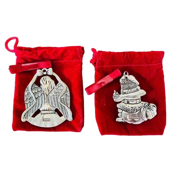 Gorham Peace Angel And Santa Claus With List Silver Plate Ornament Set Of 2 - Picture 2 of 6